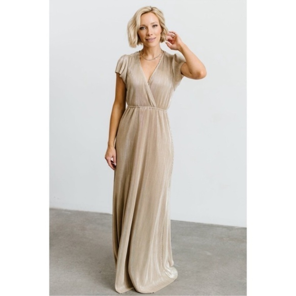 Baltic Born Athena Gold Pleated Maxi Dress - Picture 1 of 12